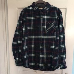 Forest green, navy, and coral flannel